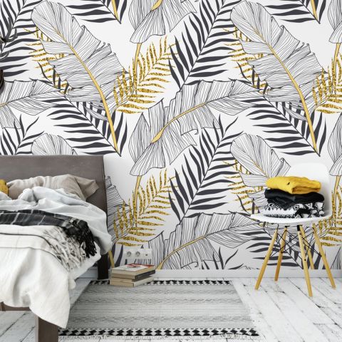 Tropical Golden Leaf Wallpaper Mural