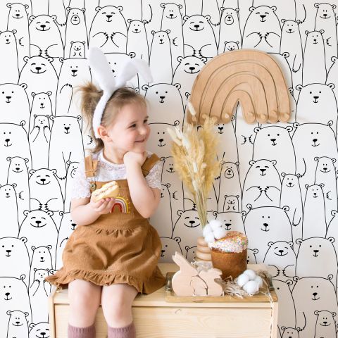 Hand Drawing Kids Cute Bear Art Wallpaper Mural