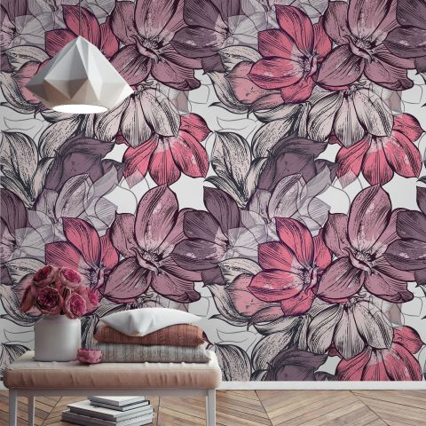 Magnolia Flower Pattern Wallpaper Mural