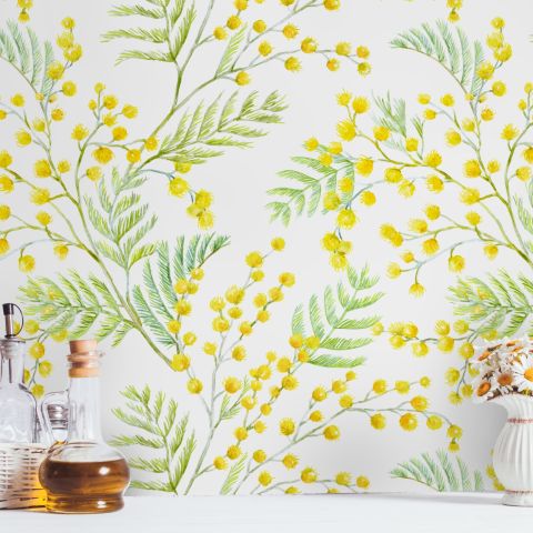 Yellow Herbs Floral Wallpaper Mural
