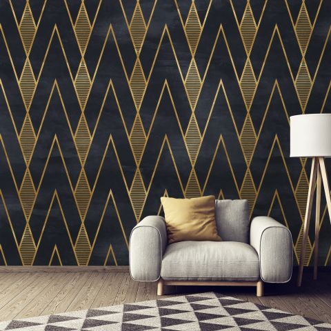 Art Deco Triangle Line on Dark Background Wallpaper Mural