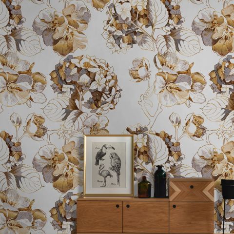 Whitish Floral Wallpaper Mural