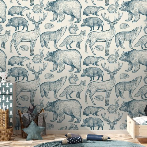 Nordic Animal Drawing for Kids Wallpaper Mural