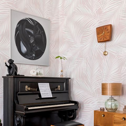 Soft Pink Palm Leaf Tropical Leaves Wallpaper Mural