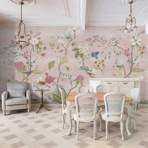 Colorful Chinoiserie Floral Wallpaper Mural