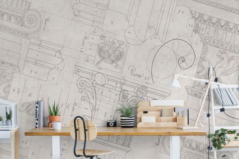 Antique Architectural Greek Column Drawing Art Wallpaper Mural