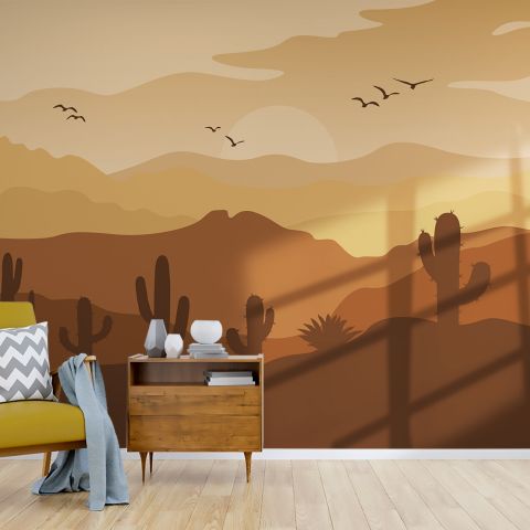 Monochrome Desert Landscape Wallpaper Mural