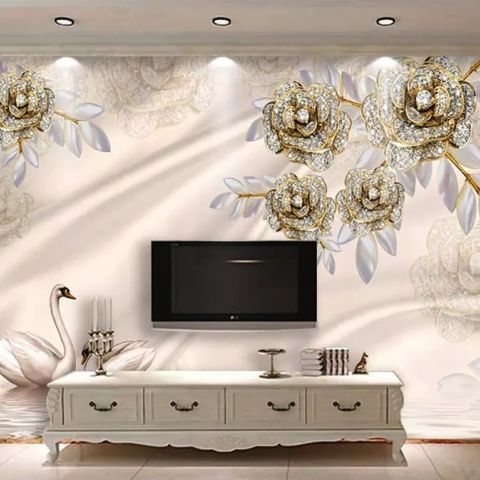 Swarovski Floral with Swan Wallpaper Mural