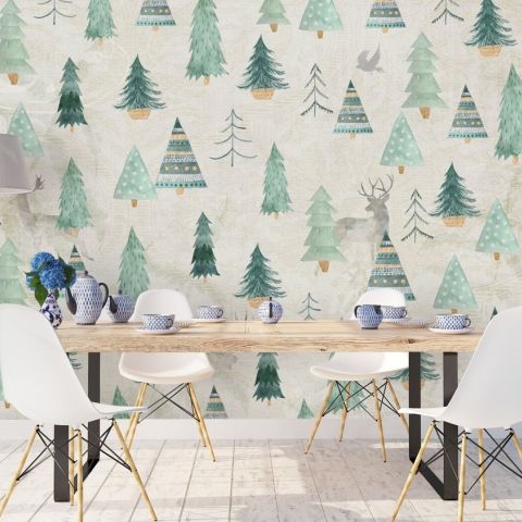 Nostalgic Tree Pattern Wallpaper Mural
