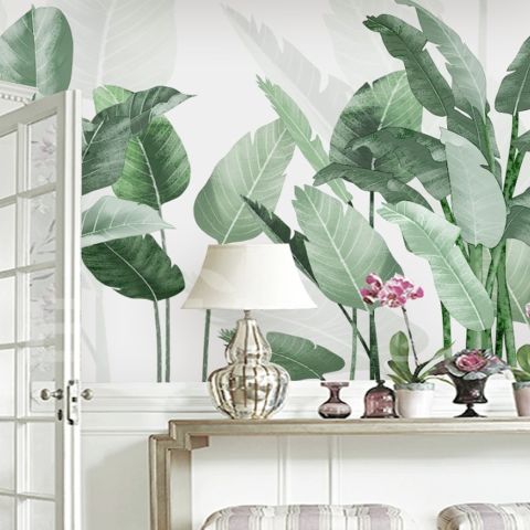 Fresh Green Tropical Leaf Wallpaper Mural