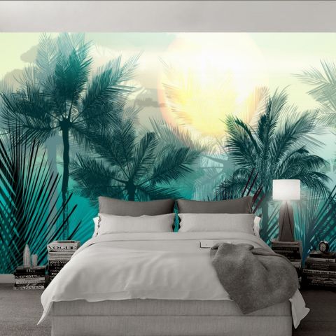 Tropical Palm Trees and Sunlight Wallpaper Mural