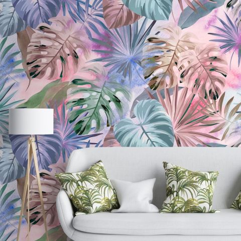 Colorful Tropical Leaf Wallpaper Mural