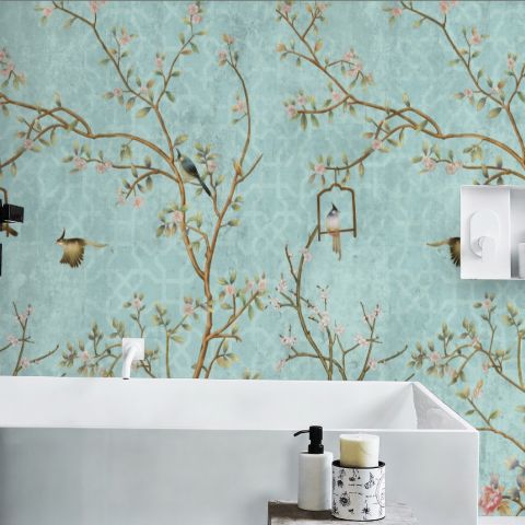 Vintage Little Floral and Birds Wallpaper Mural
