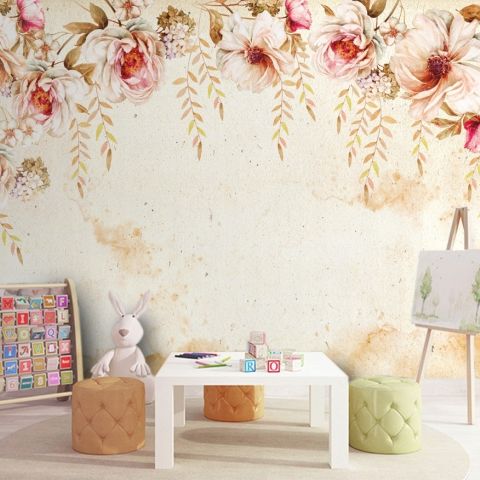 Vintage Pink Floral Wallpaper Mural