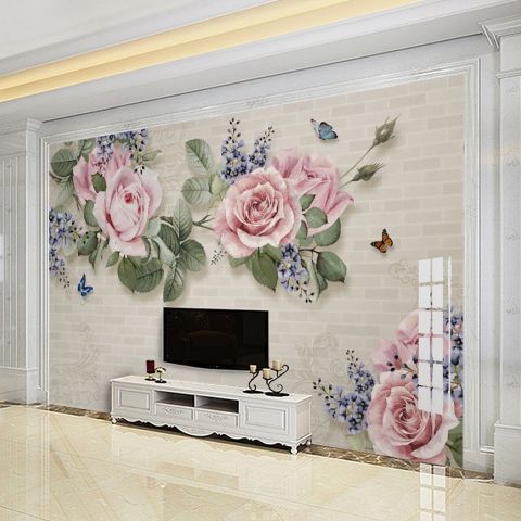 Vintage Pastel Pink Floral Wallpaper Mural