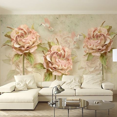 Vintage Pink Dried Floral Wallpaper Mural