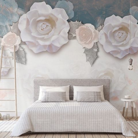 Vintage White Rose Floral Wallpaper Mural