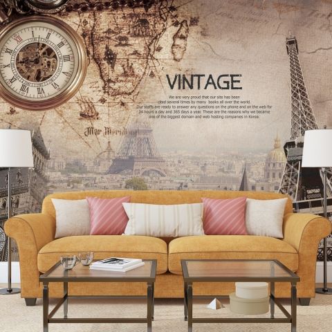 Vintage Eiffel Tower City Landscape Wallpaper Mural