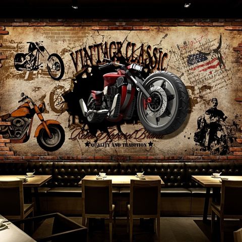 Vintage Motorbike with American Flag Wallpaper Mural