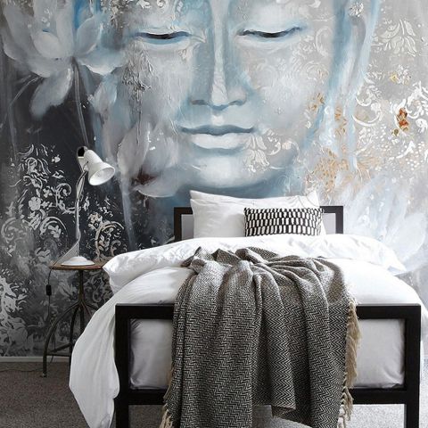 Vintage Buddha wit Lotus Floral Wallpaper Mural