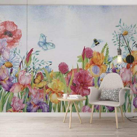 Watercolor Garden Floral Wallpaper Mural
