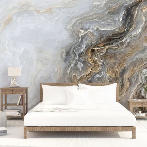 Dark Marble Gray and Brown Waves Wallpaper Mural