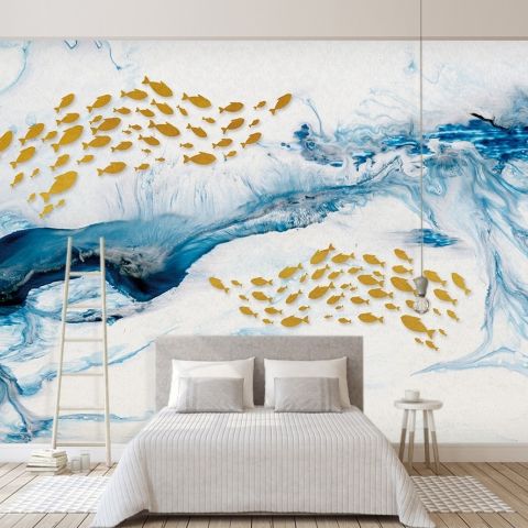 Sea Wave and Fish Wallpaper Mural