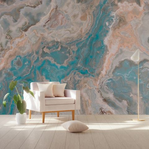Turquoise Brown Wave Brush Wallpaper Mural