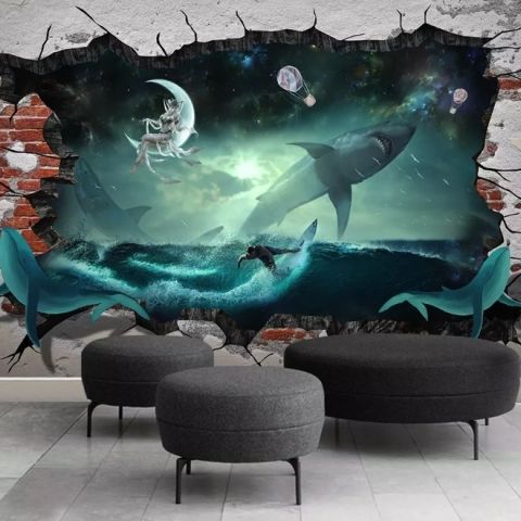Sea Whales Sharkes Wallpaper Mural