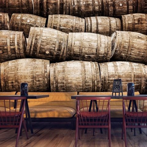 Wine Barell Pattern Wallpaper Mural