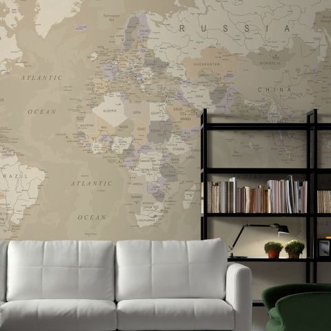 Brown & Brown Political World Map Wallpaper Mural