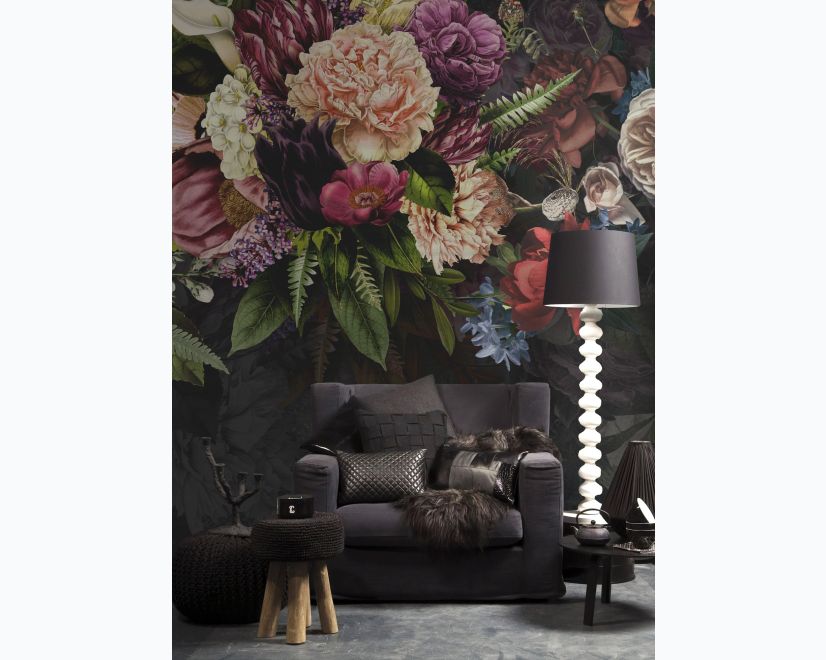 Dark Vine Floral and Peony Blossom Wallpaper Mural main product photo