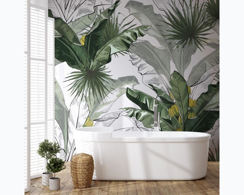 Charcoal Banana Leaf Wallpaper Wallpaper Mural main product photo