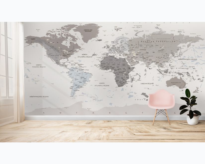 White Political Map Wallpaper Mural main product photo