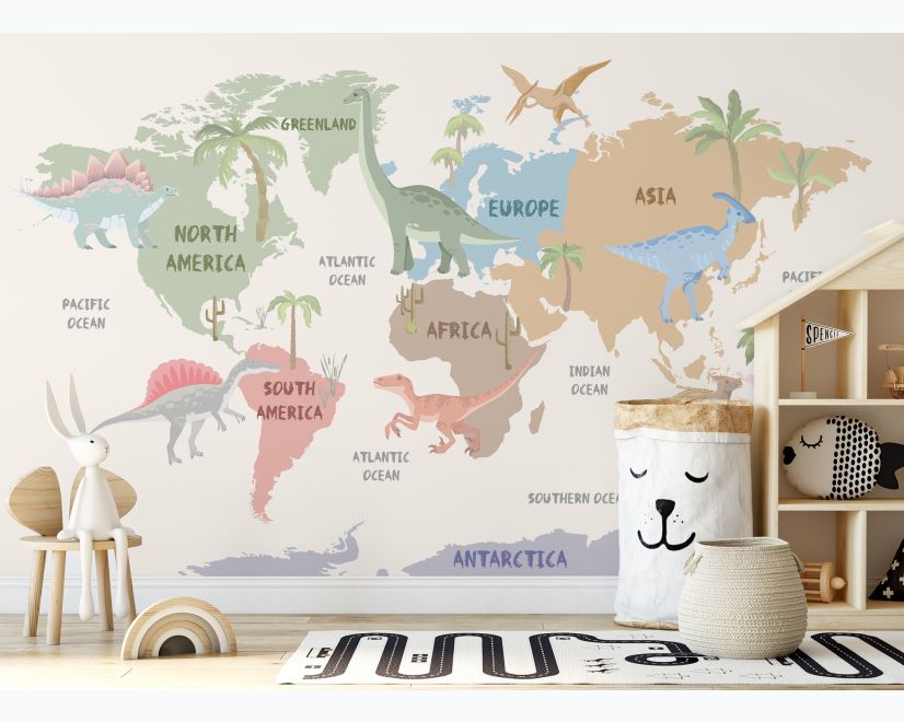 Kids Dinosaurs World Map Wallpaper Mural main product photo