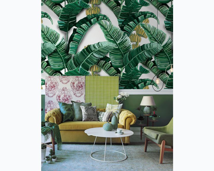 Watercolor Banana Leaf Pattern Wallpaper Mural main product photo