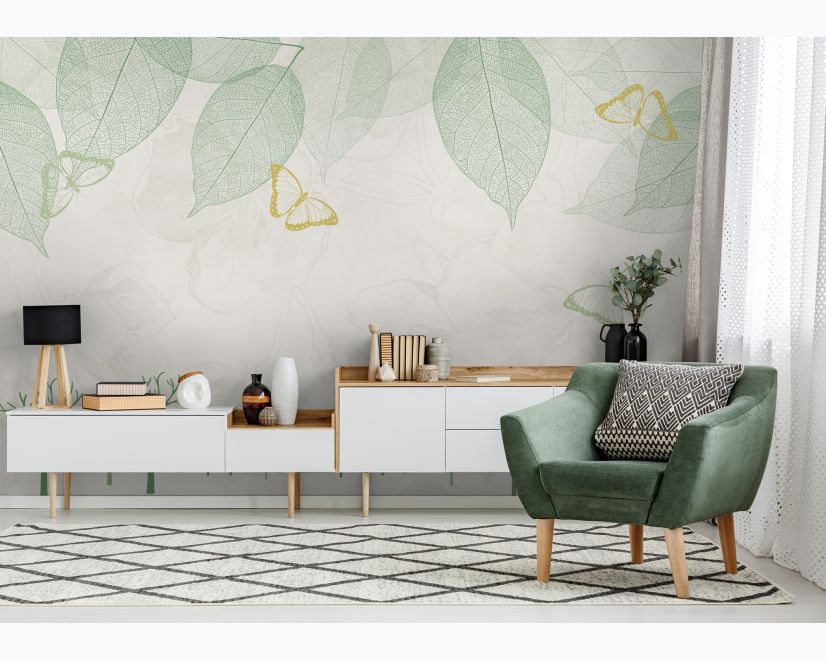 Leaf Veins with Little Forest Pattern Wallpaper Mural main product photo