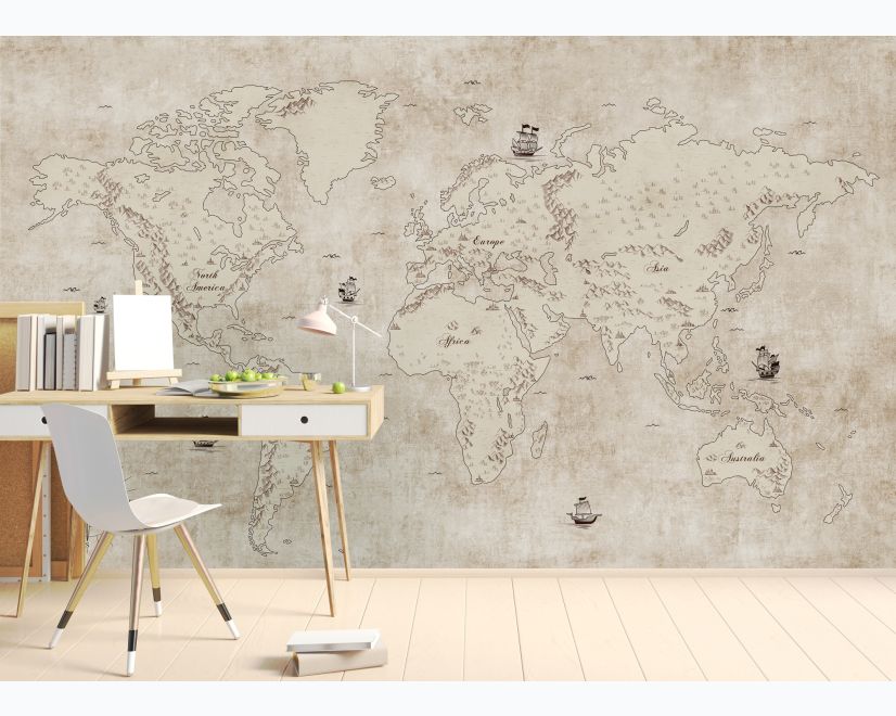 Vintage Old Parchment World Map Wallpaper Mural main product photo