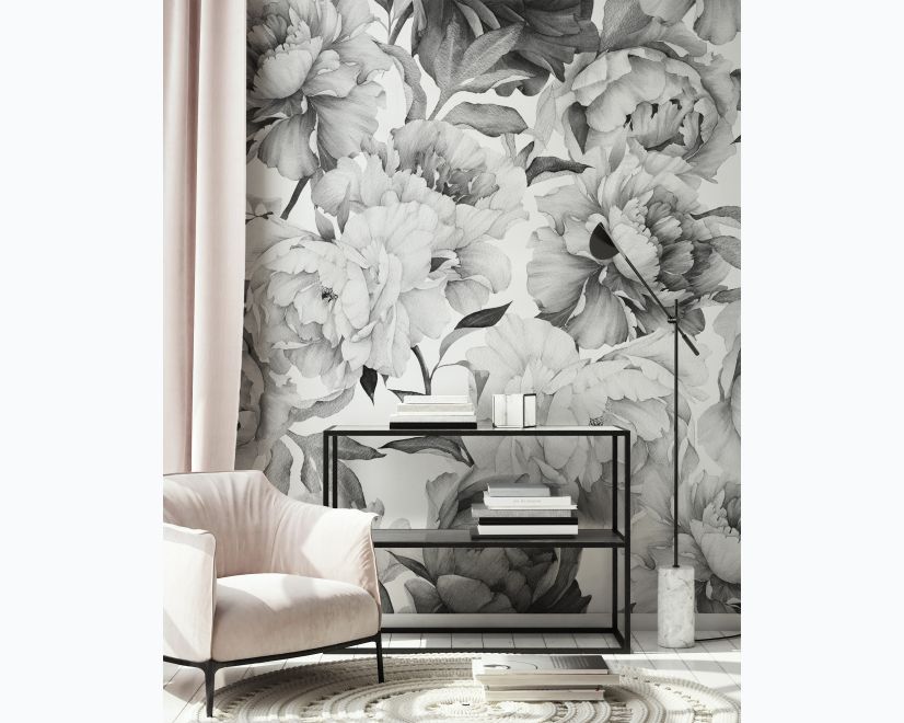 Dark Floral Charcoal Rose Flower Wallpaper Mural main product photo