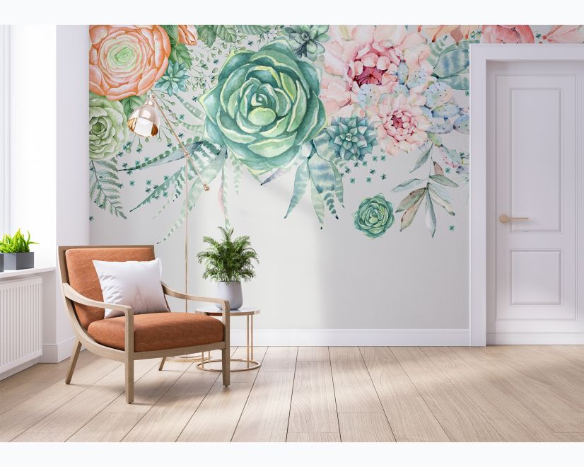 Nostalgic Soft Green Vine Floral Art Wallpaper Mural main product photo