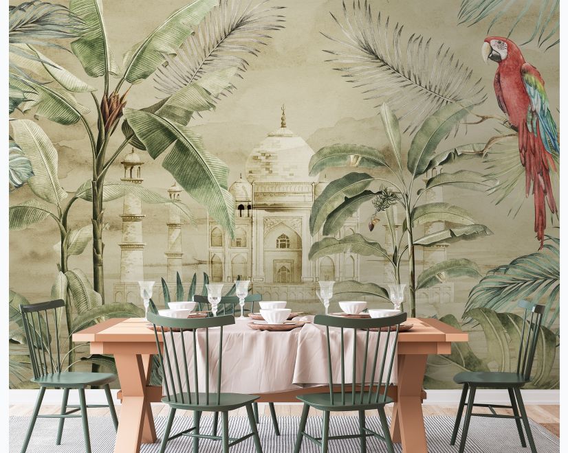 Taj Mahal and Vintage Leaf Wallpaper Mural main product photo