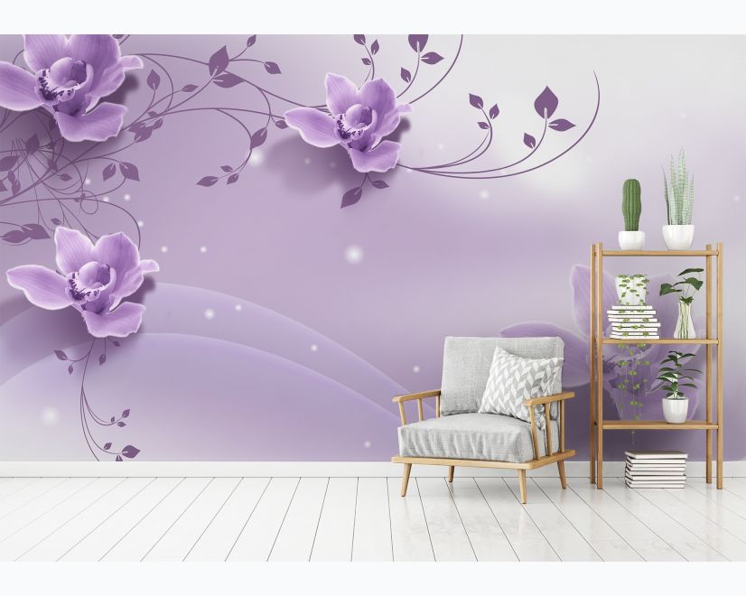 3D Look Purple Flowers Wallpaper Mural main product photo