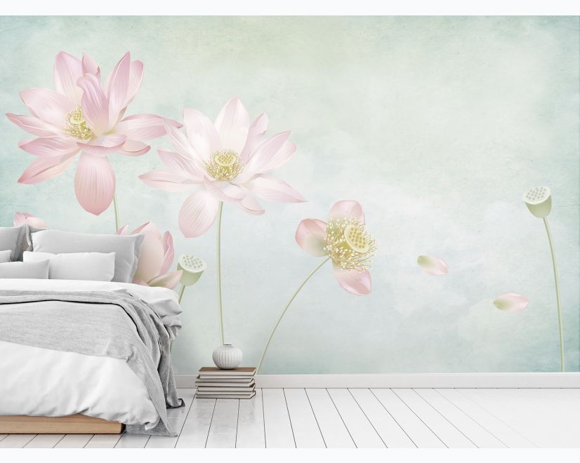 Light Pink Lotus Flower Wallpaper Mural • Wallmur®