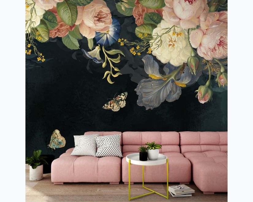 Vintage Oil Painting Dark Roses Wallpaper Mural main product photo