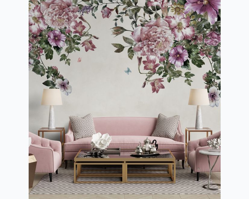 Vintage Pink Floral Art Wallpaper Mural main product photo