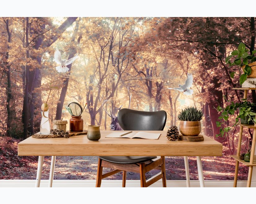 Watercolor Forest and Elk Wallpaper Mural main product photo