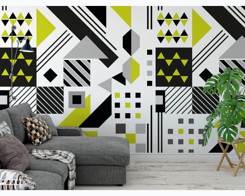 Black Yellow Geometric Shapes Wallpaper Mural main product photo