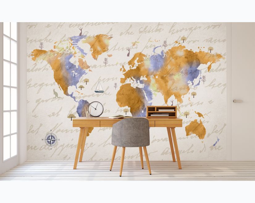 Orange World Map Wallpaper Mural main product photo