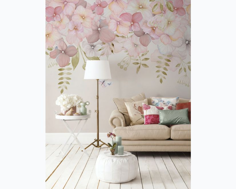 Pink Hydrangea Floral Art Wallpaper Mural main product photo