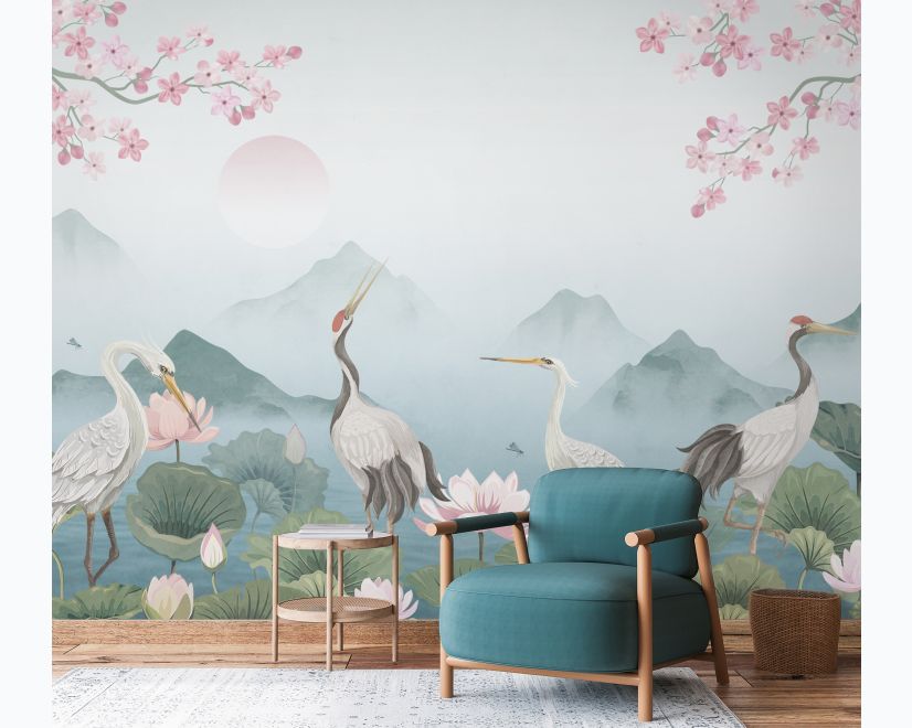 Watercolor Drawing Lotus Floral Art Wallpaper Mural main product photo